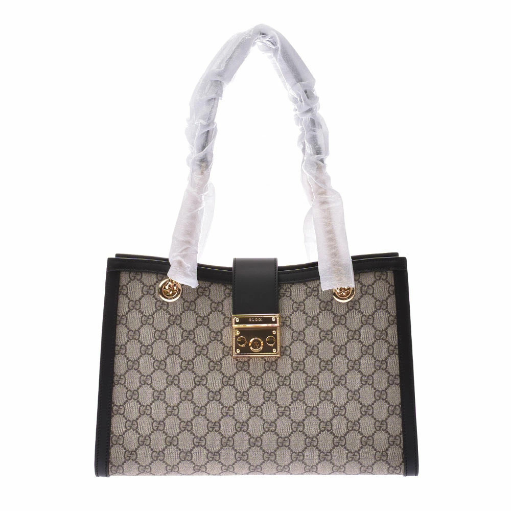 GUCCI Padlock Chain Tote GG Supreme Gray Leather Bag
